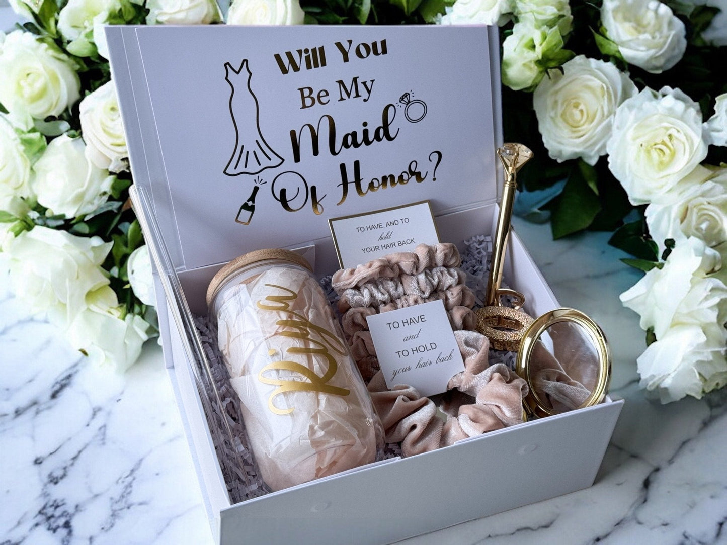 Beige Bridesmaid Proposal Box, Bridesmaid Proposal, Bridesmaid Gift Box, Champagne collection - Box of Love