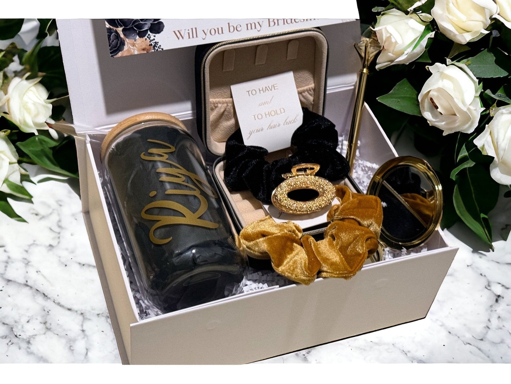 Black and gold Bridesmaid Proposal Box, Bridesmaid Gift -Box, Bridesmaid Proposal - Box of Love