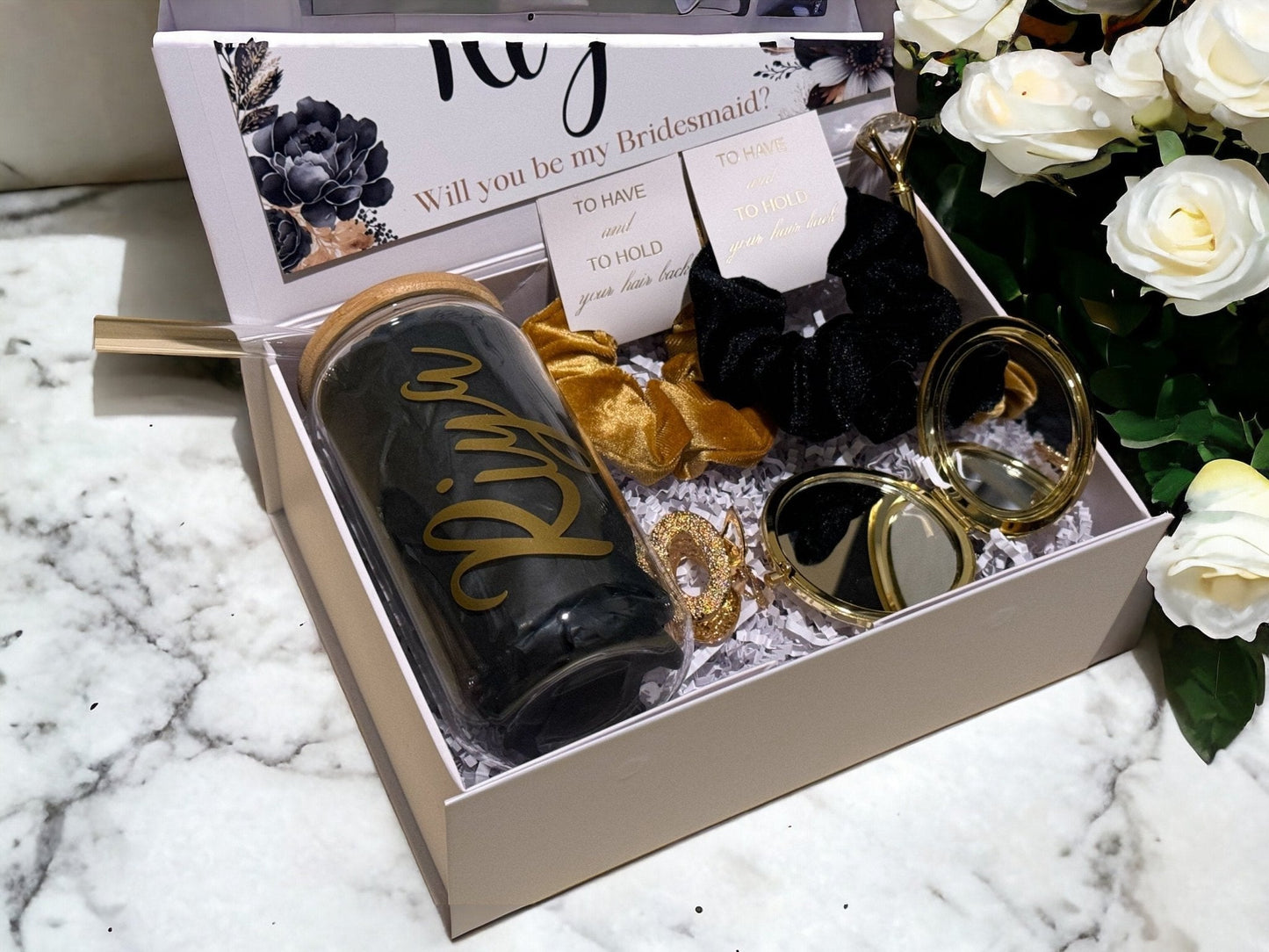 Black and gold Bridesmaid Proposal Box, Bridesmaid Gift -Box, Bridesmaid Proposal - Box of Love