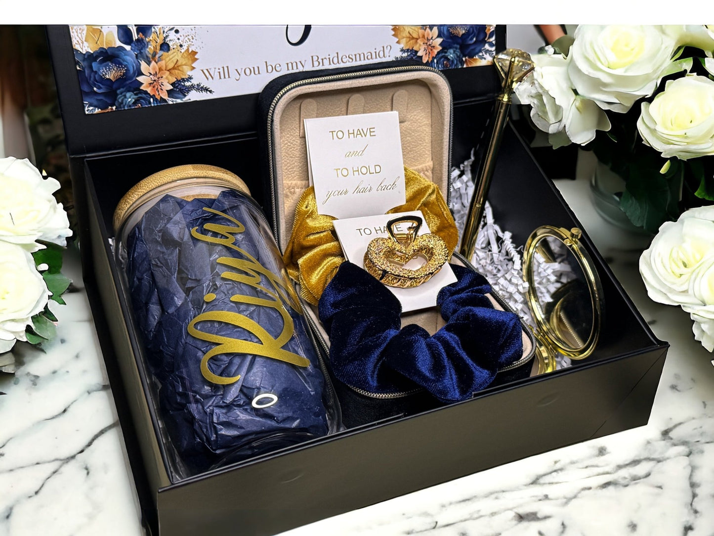 gold floral bridesmaid proposal box bridesmaid gift -box bridesmaid