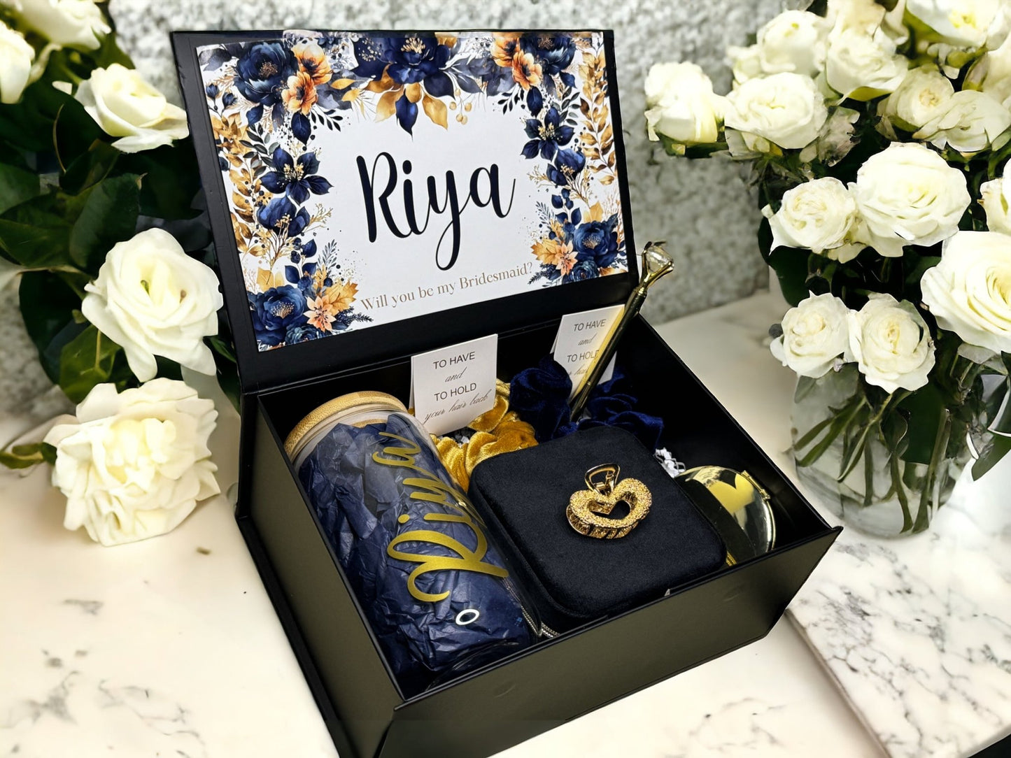 gold floral bridesmaid proposal box bridesmaid gift -box bridesmaid