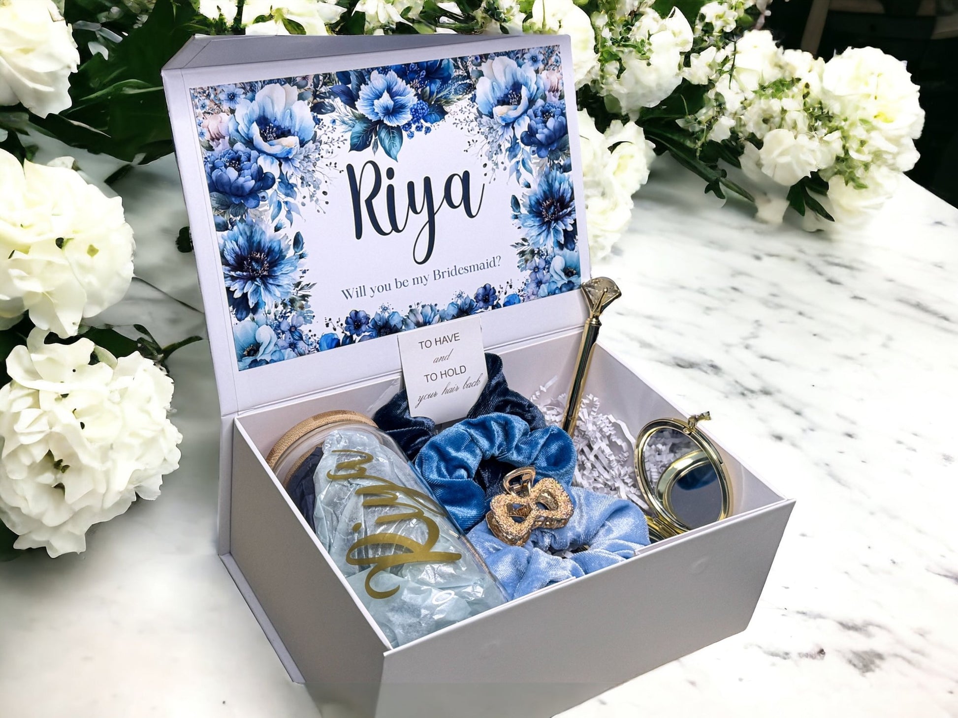 Blue floral themed Bridesmaid Proposal Box, Bridesmaid Gift -Box, Bridesmaid Proposal - Box of Love