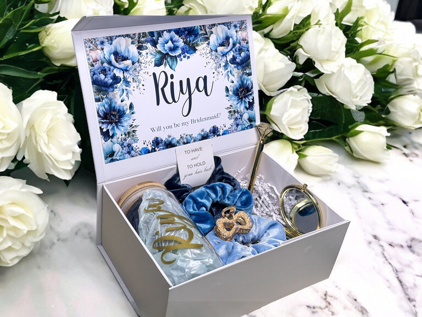 Blue floral themed Bridesmaid Proposal Box, Bridesmaid Gift -Box, Bridesmaid Proposal - Box of Love