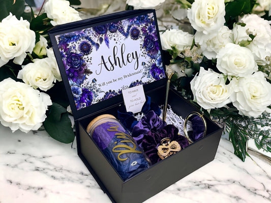 Indigo floral themed Bridesmaid Proposal Box, Bridesmaid Gift -Box, Bridesmaid Proposal - Box of Love
