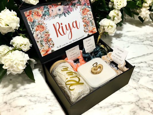 Peach floral Bridesmaid Proposal Box, Bridesmaid Gift -Box, Bridesmaid Proposal - Box of Love