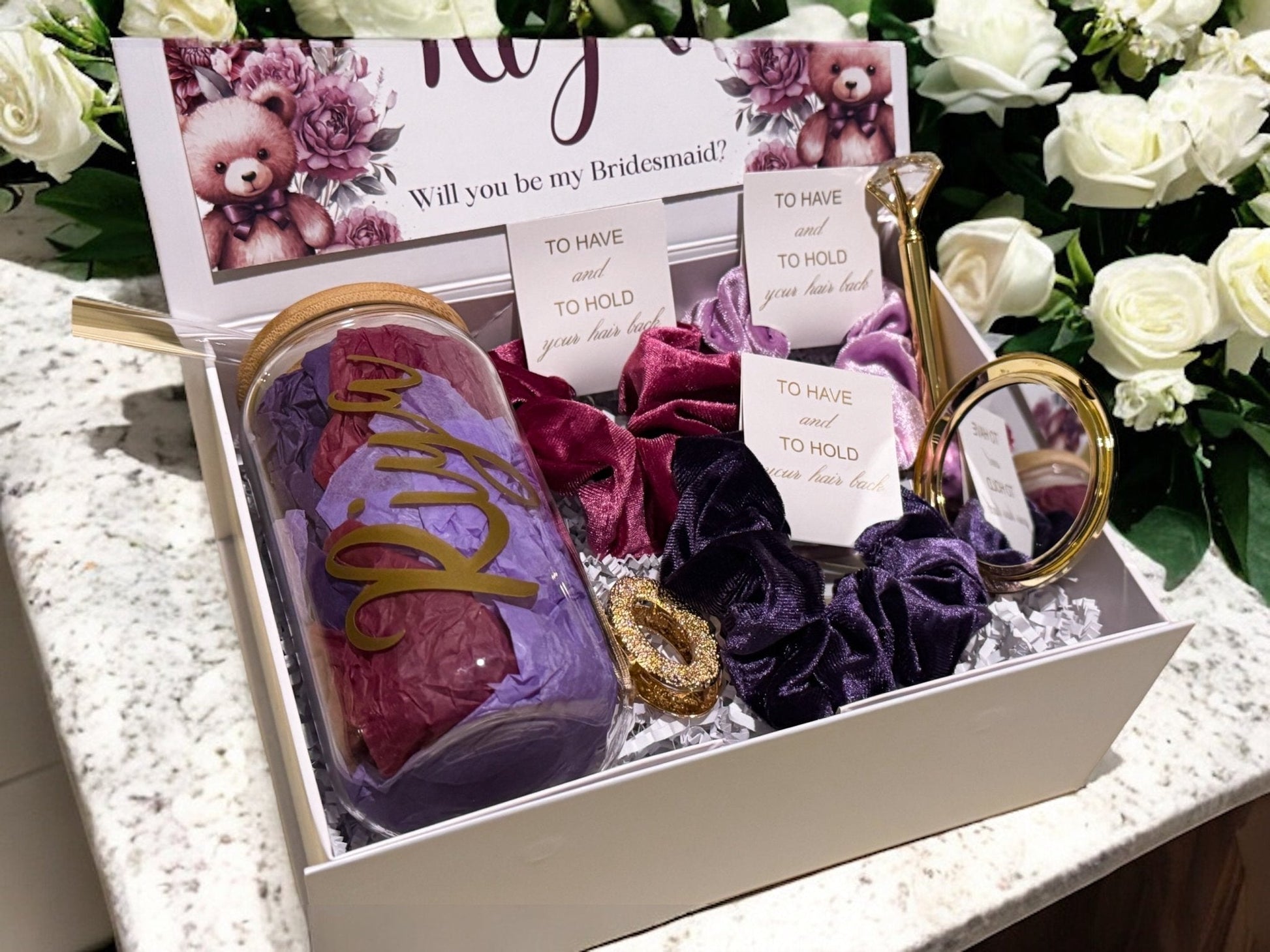 Pink and purple themed Bridesmaid Proposal Box, Bridesmaid Gift -Box, Bridesmaid Proposal - Box of Love